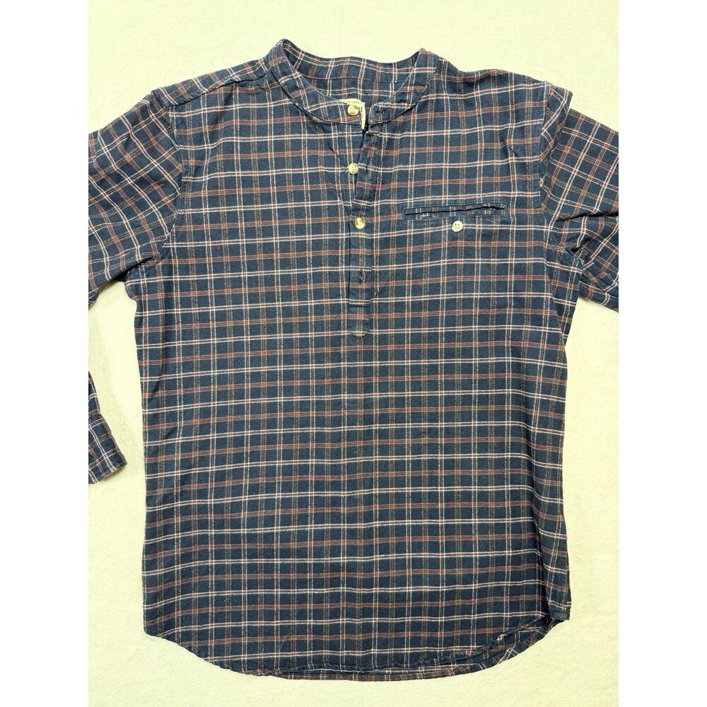 Orton Brothers Sunday Henley Plaid Shirt M Navy Red Coastal Academia Gorpcore